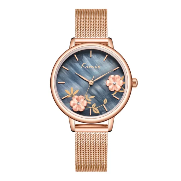 KIMIO Floral Dial Mesh Strap Ladies Watch